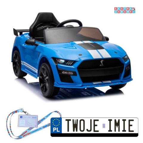Niebieski Ford Mustang GT500 Shelby na akumulator - 2x35W, 12V/7Ah, EVA, LED, ekoskóra, Bluetooth, pilot - [19528]
