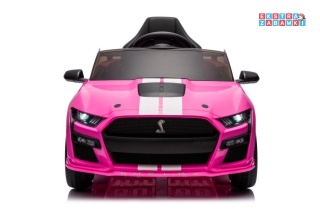 Różowy Ford Mustang GT500 Shelby na akumulator - 2x35W, 12V/7Ah, EVA, LED, ekoskóra, Bluetooth, pilot - [19529]