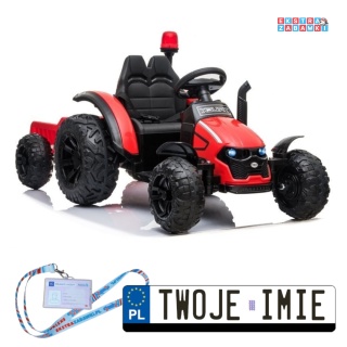 Traktor z przyczepą HZB-200 na akumulator - czerwony, 2x45W, EVA, LED, ekoskóra, panel audio, pilot [7308]