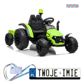Traktor z przyczepą HZB-200 na akumulator - zielony, 2x45W, EVA, LED, ekoskóra, panel audio, pilot [7309]