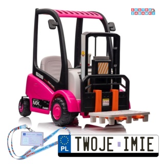 [19917] Wózek widłowy XMX638 na akumulator 2x45W 12V/7Ah ruchome widły ekoskóra Bluetooth EVA pilot - różowy