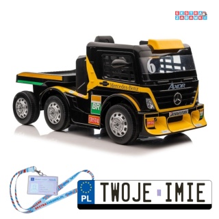[4247] Mercedes XMX622B z naczepą na akumulator 2x45W 24V/7Ah ekoskóra LED mp3 pilot - żółty