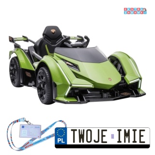 Zielone Lamborghini GT HL528 na akumulator - 4x45W, 12V/7Ah, EVA, LED, ekoskóra, panel audio, pilot - [9572]