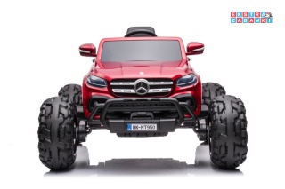 Czerwony Mercedes DK-MT950 na akumulator - 4x45W, 24V/7Ah, panel MP4, Bluetooth, ekoskóra, LED, pilot - [9775]