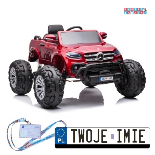 Czerwony Mercedes DK-MT950 na akumulator - 4x45W, 24V/7Ah, panel MP4, Bluetooth, ekoskóra, LED, pilot - [9775]