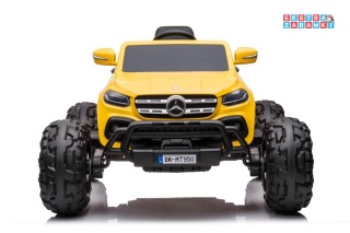 Żółty Mercedes DK-MT950 na akumulator - 4x45W, 24V/7Ah, panel MP4, Bluetooth, ekoskóra, LED, pilot - [9776]
