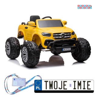 Żółty Mercedes DK-MT950 na akumulator - 4x45W, 24V/7Ah, panel MP4, Bluetooth, ekoskóra, LED, pilot - [9776]