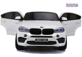 Białe BMW X6M na akumulator - 2x120W, 12V/10Ah, EVA, LED, podświetlana deska rozdzielcza, pilot - [2841]