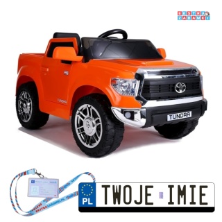 Pomarańczowa Toyota Tundra na akumulator - 2x45W, 12V/7Ah, EVA, LED, ekoskóra, otwierana paka, pilot - [4427]