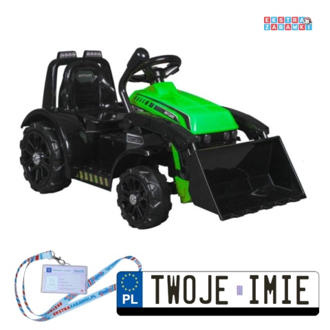Traktor ZP1001B z łyżką na akumulator - zielony, 1x45W, klakson, LED, panel muzyczny, pilot [15140]