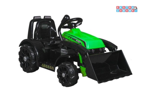 Traktor ZP1001B z łyżką na akumulator - zielony, 1x45W, klakson, LED, panel muzyczny, pilot [15140]