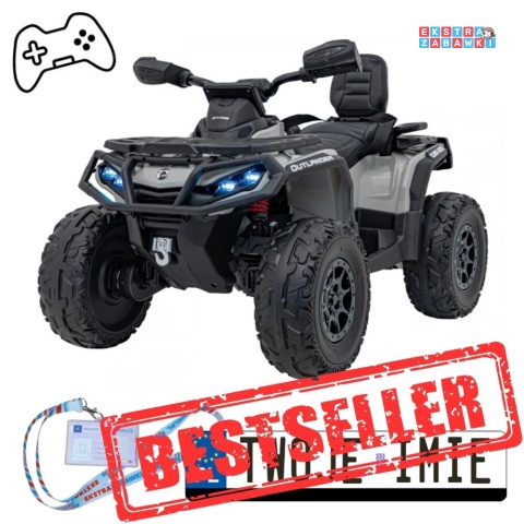 Szary Quad Outlander na akumulator - 4x45W 12V/14Ah, EVA, LED, ekoskóra, PILOT [CA005.2.4GHZ]