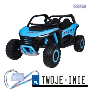 Buggy RACING na akumulator dwuosobowy - niebieski, 4x120W, pilot, MP3, wolny start [JL218]