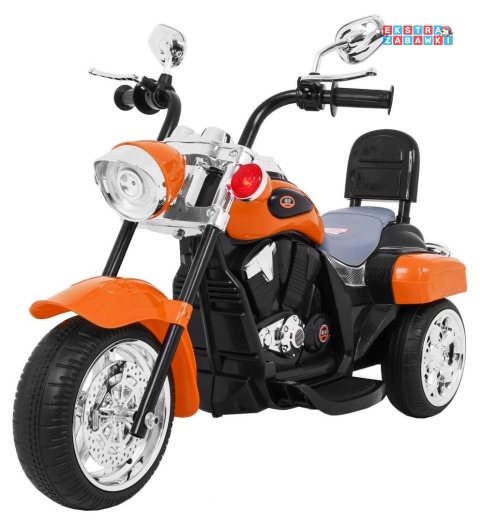 Pomarańczowy Motor Chopper NightBike na akumulator - 1x20W, 6V/4.5Ah, panel audio, światła LED - [TR1501]