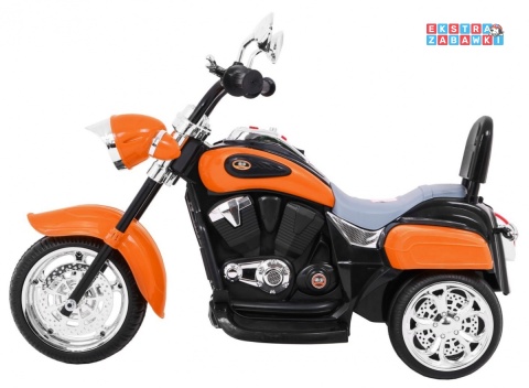 Pomarańczowy Motor Chopper NightBike na akumulator - 1x20W, 6V/4.5Ah, panel audio, światła LED - [TR1501]