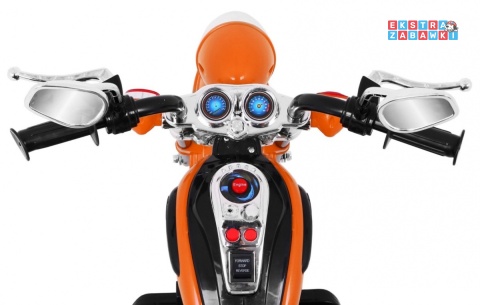 Pomarańczowy Motor Chopper NightBike na akumulator - 1x20W, 6V/4.5Ah, panel audio, światła LED - [TR1501]