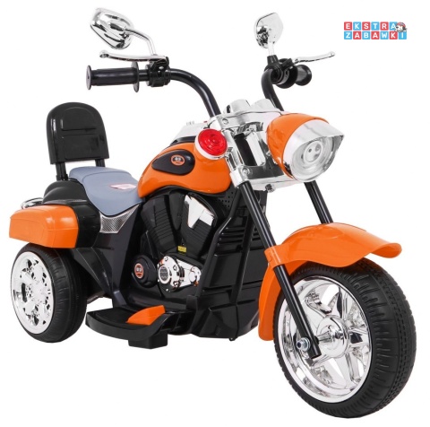 Pomarańczowy Motor Chopper NightBike na akumulator - 1x20W, 6V/4.5Ah, panel audio, światła LED - [TR1501]