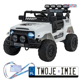 Biały Pojazd Off-road Climber na akumulator - 4x4, 2x35W, 2x20W, 12V/7Ah, ekoskóra, EVA, LED, pilot - [JJ2122]