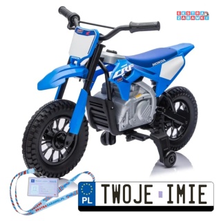 Niebieski Motor HONDA CFR450R na akumulator - 1x35W, 12V/7Ah, EVA, amortyzator z tyłu, ekoskóra, manetka gazu - [A9903]