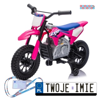 Różowy Motor HONDA CFR450R na akumulator - 1x35W, 12V/7Ah, EVA, amortyzator z tyłu, ekoskóra, manetka gazu - [A9903]