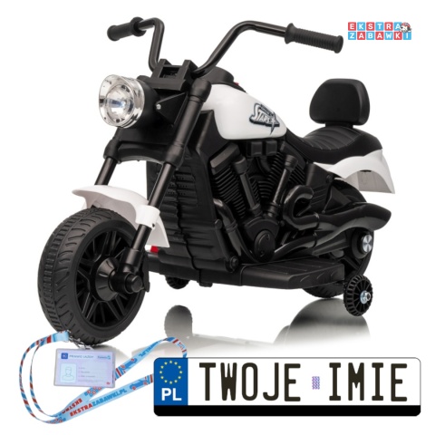 Motor STAR na akumulator - biały, 1x35W 6V/4.5Ah, światła LED, panel muzyczny, boczne kółka, wolny start [XMX-659]