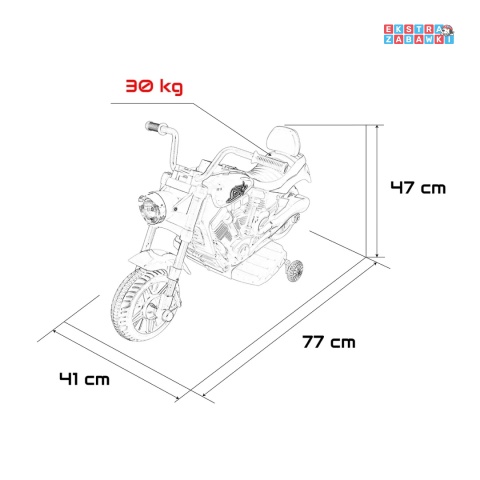 Motor STAR na akumulator - czerwony, 1x35W 6V/4.5Ah, światła LED, panel muzyczny, boczne kółka, wolny start [XMX-659]