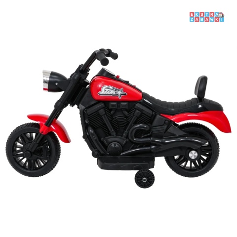 Motor STAR na akumulator - czerwony, 1x35W 6V/4.5Ah, światła LED, panel muzyczny, boczne kółka, wolny start [XMX-659]