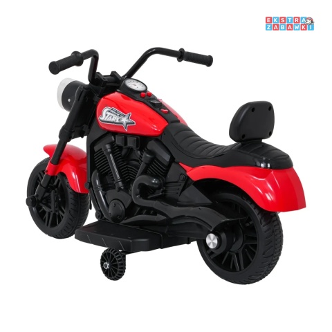 Motor STAR na akumulator - czerwony, 1x35W 6V/4.5Ah, światła LED, panel muzyczny, boczne kółka, wolny start [XMX-659]