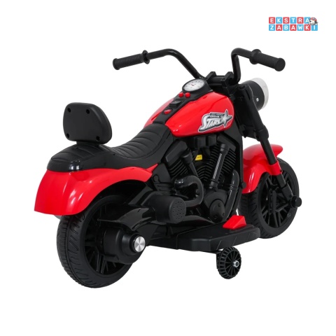 Motor STAR na akumulator - czerwony, 1x35W 6V/4.5Ah, światła LED, panel muzyczny, boczne kółka, wolny start [XMX-659]