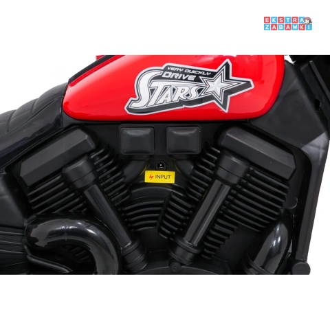 Motor STAR na akumulator - czerwony, 1x35W 6V/4.5Ah, światła LED, panel muzyczny, boczne kółka, wolny start [XMX-659]