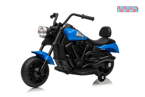 Niebieski Motor STAR na akumulator - 1x35W, 6V/4.5Ah, światła LED, panel muzyczny, boczne kółka, wolny start - [XMX-659]
