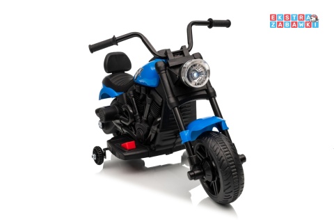 Niebieski Motor STAR na akumulator - 1x35W, 6V/4.5Ah, światła LED, panel muzyczny, boczne kółka, wolny start - [XMX-659]