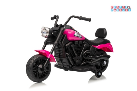 Różowy Motor STAR na akumulator - 1x35W, 6V/4.5Ah, światła LED, panel muzyczny, boczne kółka, wolny start - [XMX-659]