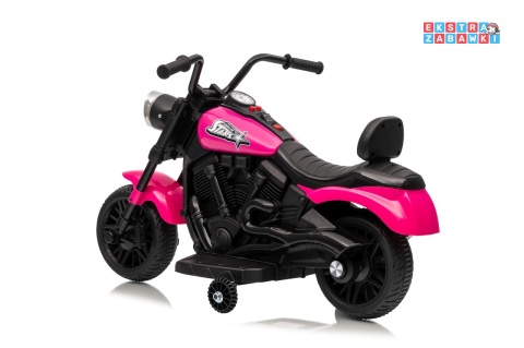 Różowy Motor STAR na akumulator - 1x35W, 6V/4.5Ah, światła LED, panel muzyczny, boczne kółka, wolny start - [XMX-659]