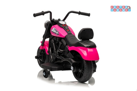 Różowy Motor STAR na akumulator - 1x35W, 6V/4.5Ah, światła LED, panel muzyczny, boczne kółka, wolny start - [XMX-659]