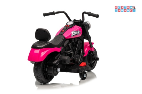 Różowy Motor STAR na akumulator - 1x35W, 6V/4.5Ah, światła LED, panel muzyczny, boczne kółka, wolny start - [XMX-659]