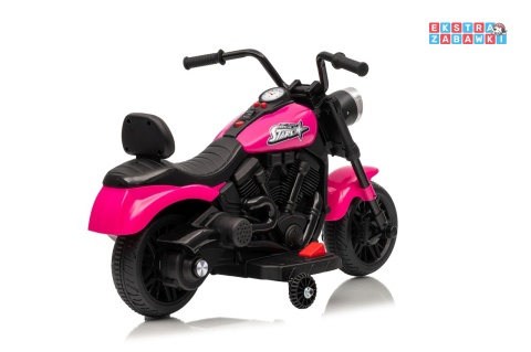 Różowy Motor STAR na akumulator - 1x35W, 6V/4.5Ah, światła LED, panel muzyczny, boczne kółka, wolny start - [XMX-659]