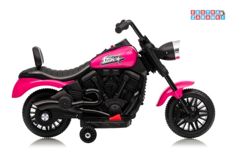 Różowy Motor STAR na akumulator - 1x35W, 6V/4.5Ah, światła LED, panel muzyczny, boczne kółka, wolny start - [XMX-659]
