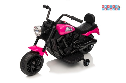 Różowy Motor STAR na akumulator - 1x35W, 6V/4.5Ah, światła LED, panel muzyczny, boczne kółka, wolny start - [XMX-659]