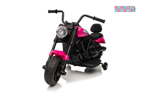 Różowy Motor STAR na akumulator - 1x35W, 6V/4.5Ah, światła LED, panel muzyczny, boczne kółka, wolny start - [XMX-659]