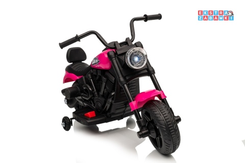 Różowy Motor STAR na akumulator - 1x35W, 6V/4.5Ah, światła LED, panel muzyczny, boczne kółka, wolny start - [XMX-659]