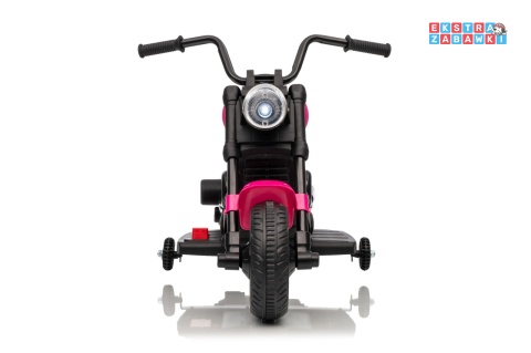 Różowy Motor STAR na akumulator - 1x35W, 6V/4.5Ah, światła LED, panel muzyczny, boczne kółka, wolny start - [XMX-659]