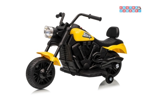 Motor STAR na akumulator - żółty, 1x35W 6V/4.5Ah, światła LED, panel muzyczny, boczne kółka, wolny start [XMX-659]
