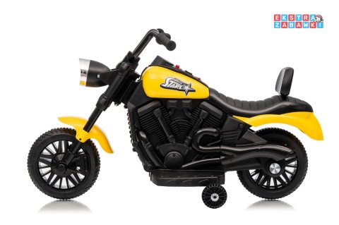 Motor STAR na akumulator - żółty, 1x35W 6V/4.5Ah, światła LED, panel muzyczny, boczne kółka, wolny start [XMX-659]