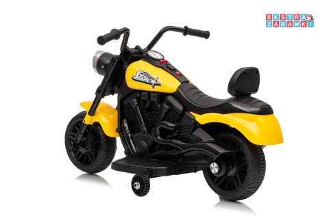 Motor STAR na akumulator - żółty, 1x35W 6V/4.5Ah, światła LED, panel muzyczny, boczne kółka, wolny start [XMX-659]