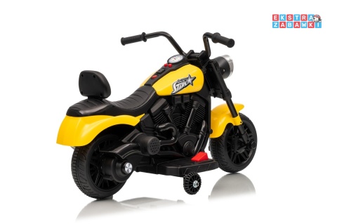 Motor STAR na akumulator - żółty, 1x35W 6V/4.5Ah, światła LED, panel muzyczny, boczne kółka, wolny start [XMX-659]