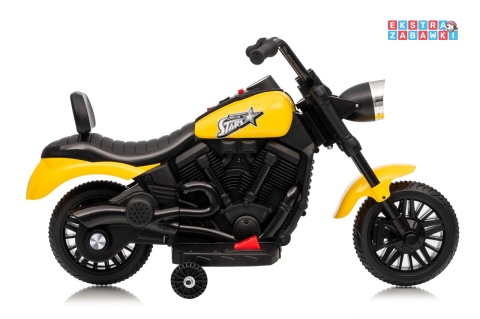 Motor STAR na akumulator - żółty, 1x35W 6V/4.5Ah, światła LED, panel muzyczny, boczne kółka, wolny start [XMX-659]