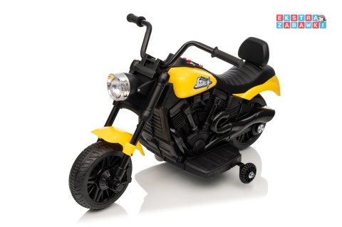 Motor STAR na akumulator - żółty, 1x35W 6V/4.5Ah, światła LED, panel muzyczny, boczne kółka, wolny start [XMX-659]