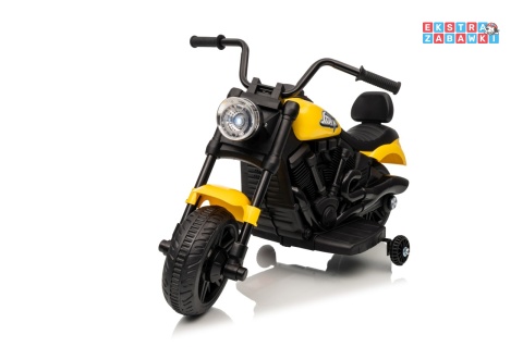 Motor STAR na akumulator - żółty, 1x35W 6V/4.5Ah, światła LED, panel muzyczny, boczne kółka, wolny start [XMX-659]