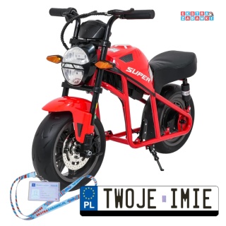 Czerwony Motor SUPERMOTO na akumulator - 1x300W, 24V/9Ah, EVA, LED, Bluetooth, ekoskóra, amortyzacja z tyłu - [WH8899]